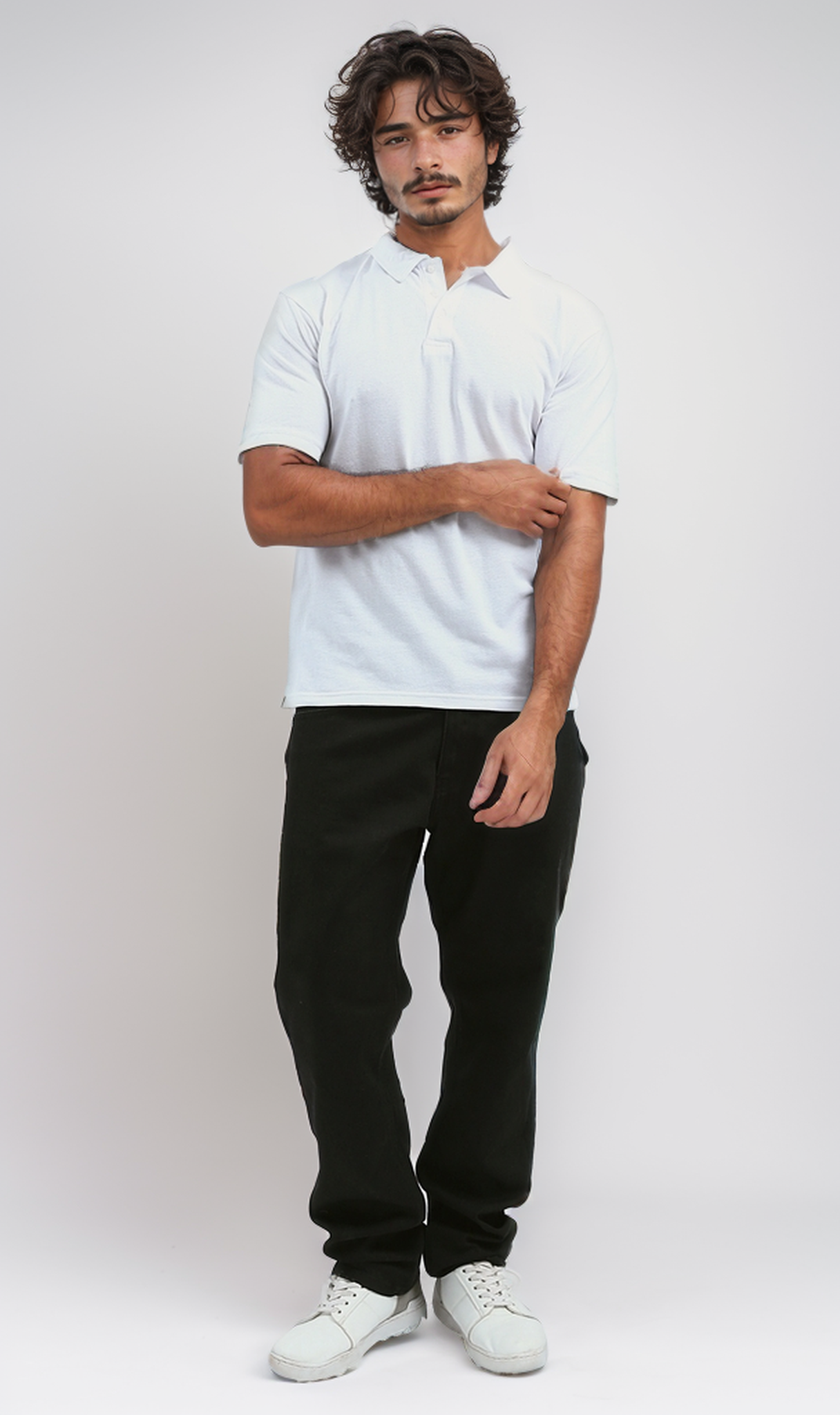 O188290 Buttoned Neck Short Sleeves White Polo Shirt