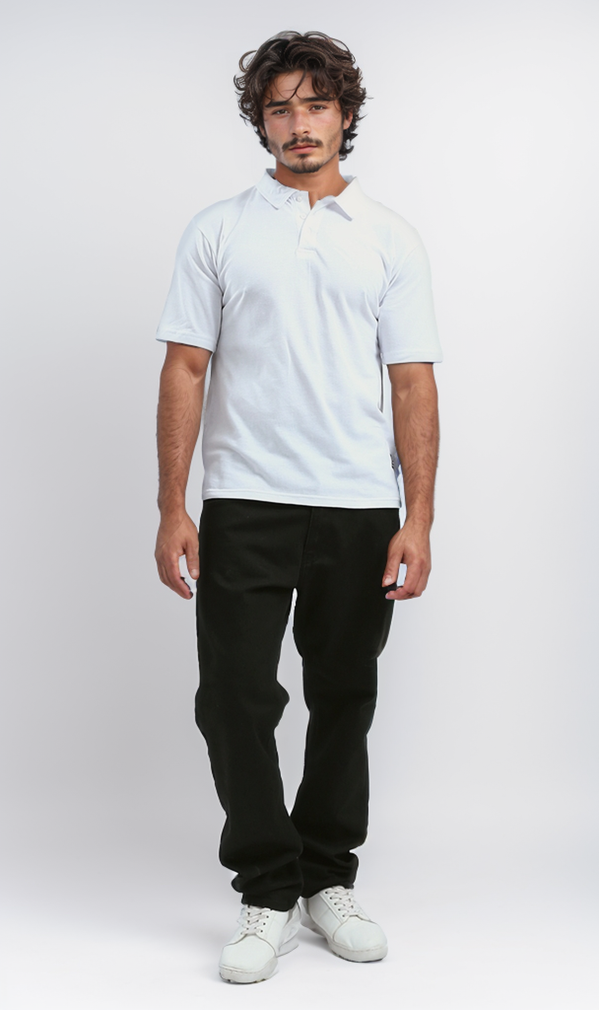 O188290 Buttoned Neck Short Sleeves White Polo Shirt