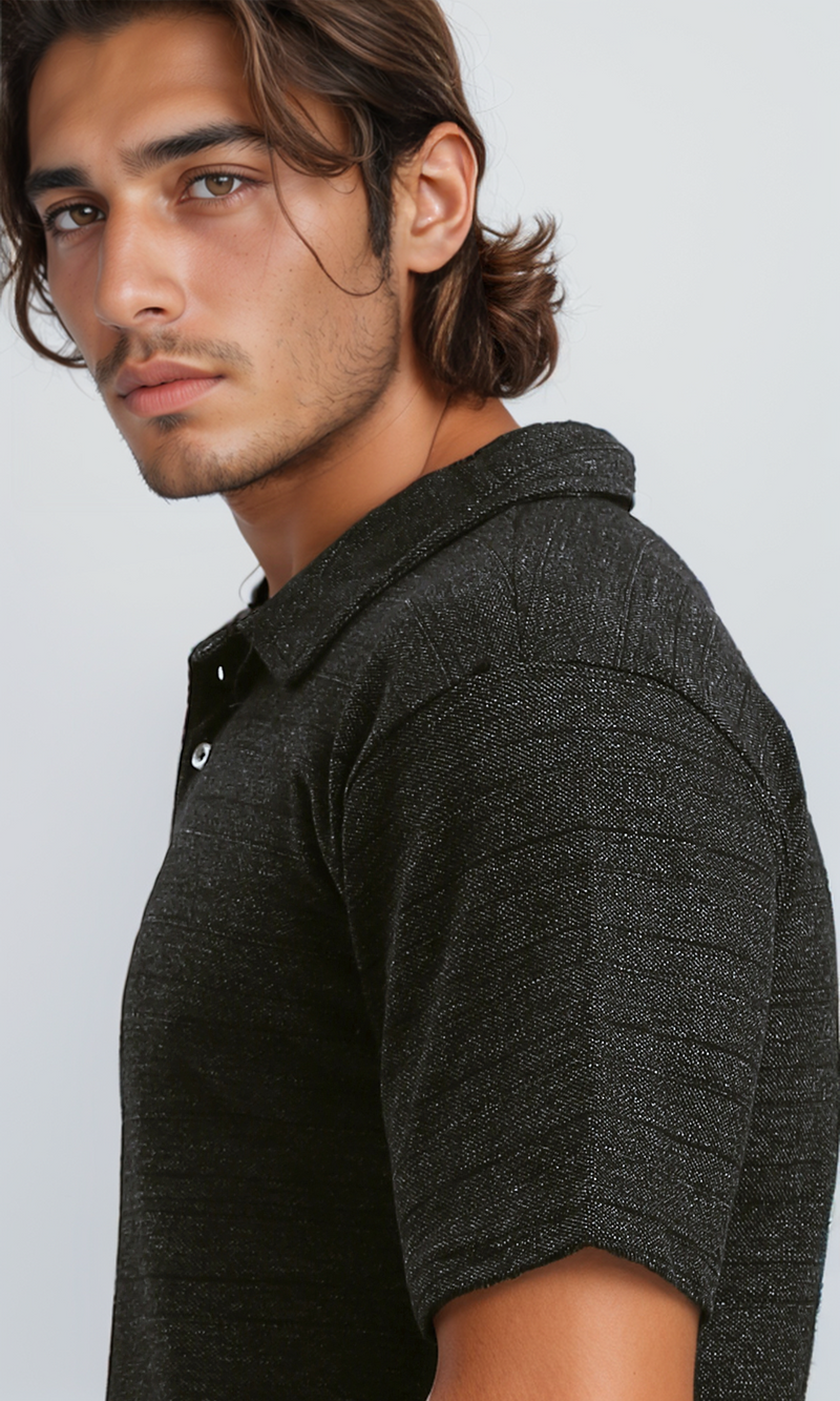 O188291 Short Sleeves Heather Black Polo Shirt