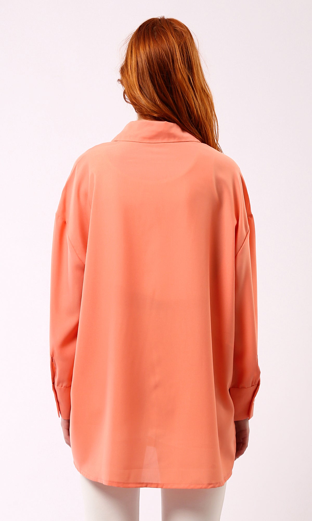 O188303 Salmon Solid Long Shirt With Full Buttons