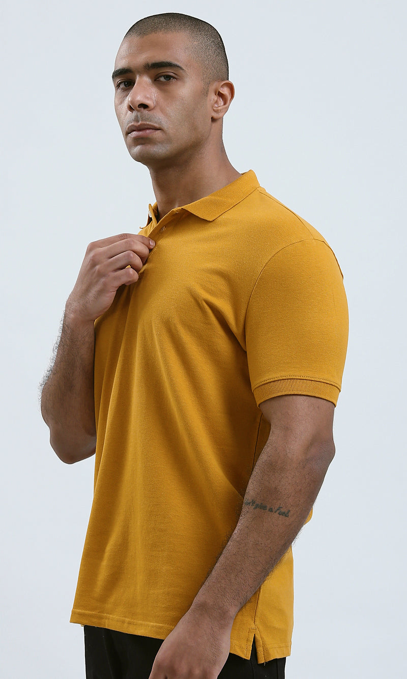 O188325 Buttoned Classic Collar Mustard Polo Shirt
