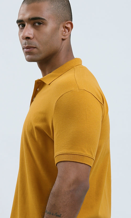 O188325 Buttoned Classic Collar Mustard Polo Shirt