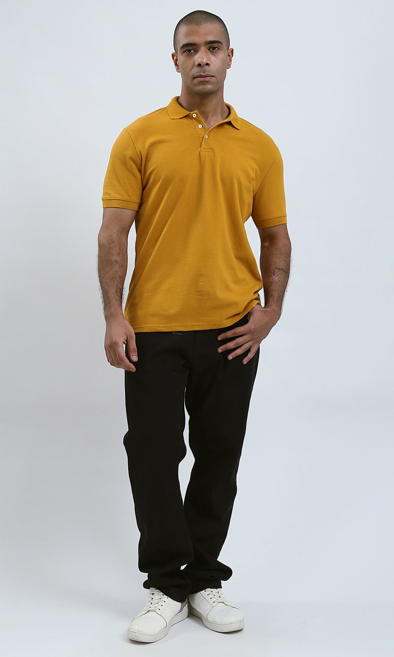 O188325 Buttoned Classic Collar Mustard Polo Shirt