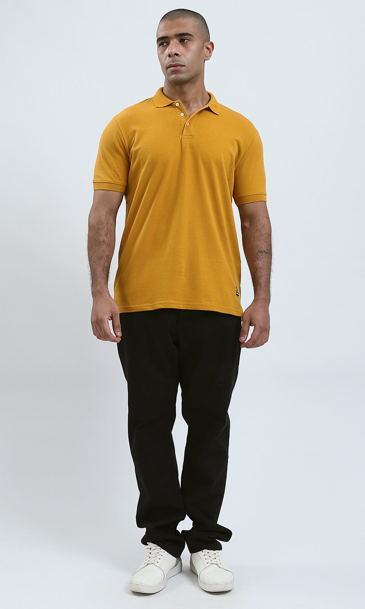 O188325 Buttoned Classic Collar Mustard Polo Shirt