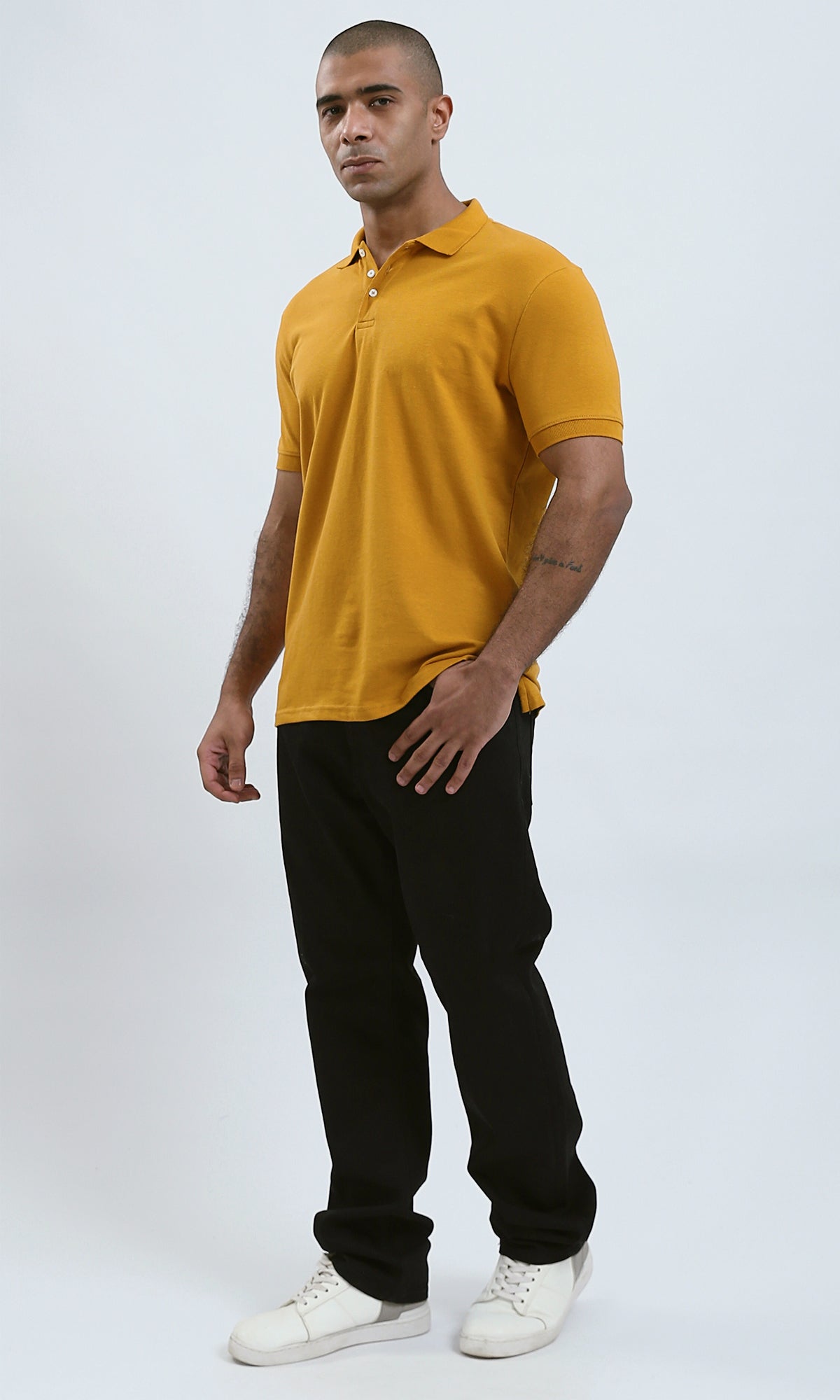 O188325 Buttoned Classic Collar Mustard Polo Shirt
