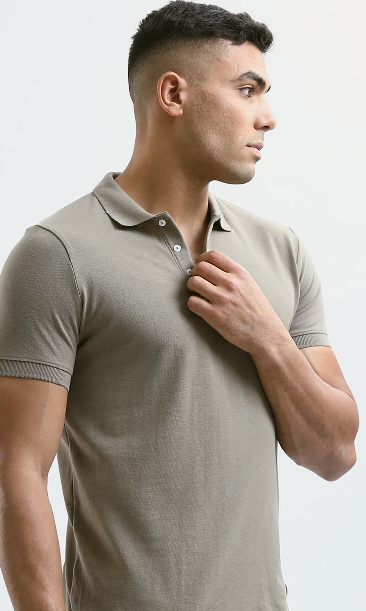 O188326 Solid Short Sleeves Smokey Taupe Polo Shirt