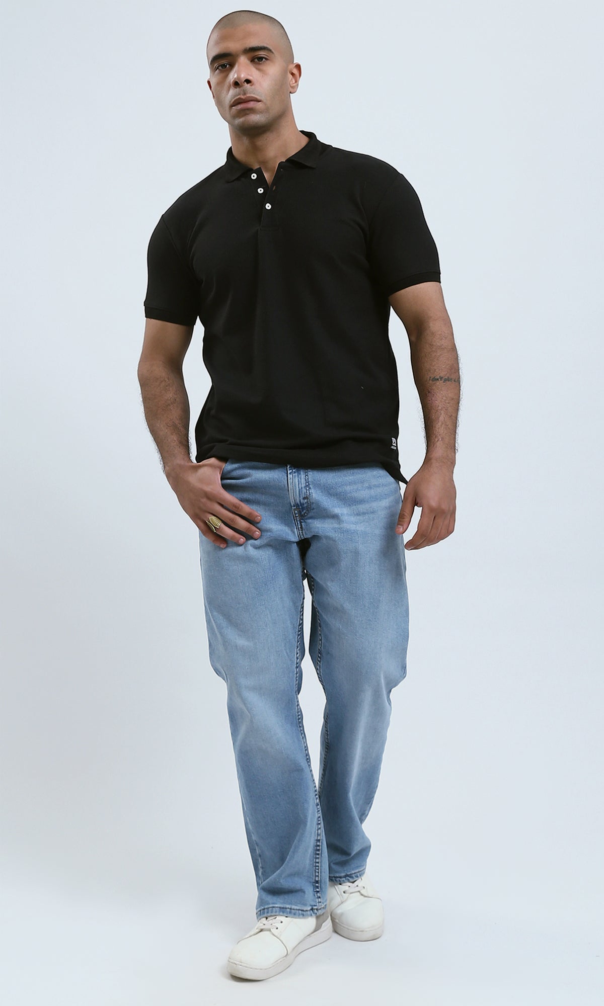 O188327 Regular Fit Black Solid Buttoned Polo Shirt