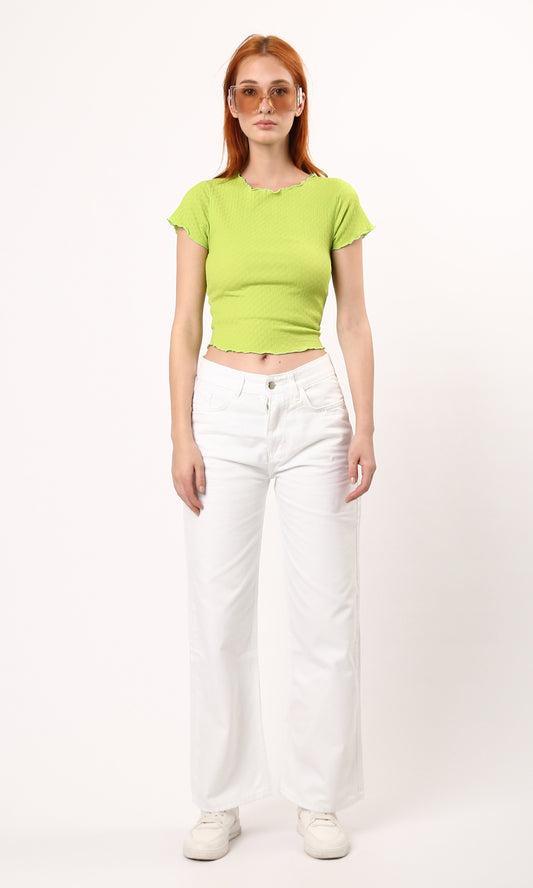 O188383 Self-Pattern Short Sleeves Lime Summer Top