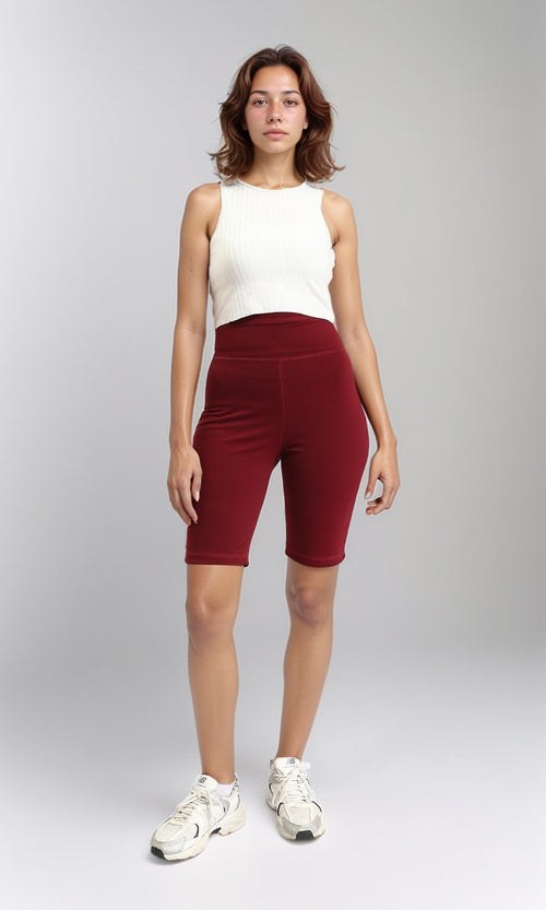 O188394 - Wide Waist Slip On Shorts - Burgundy