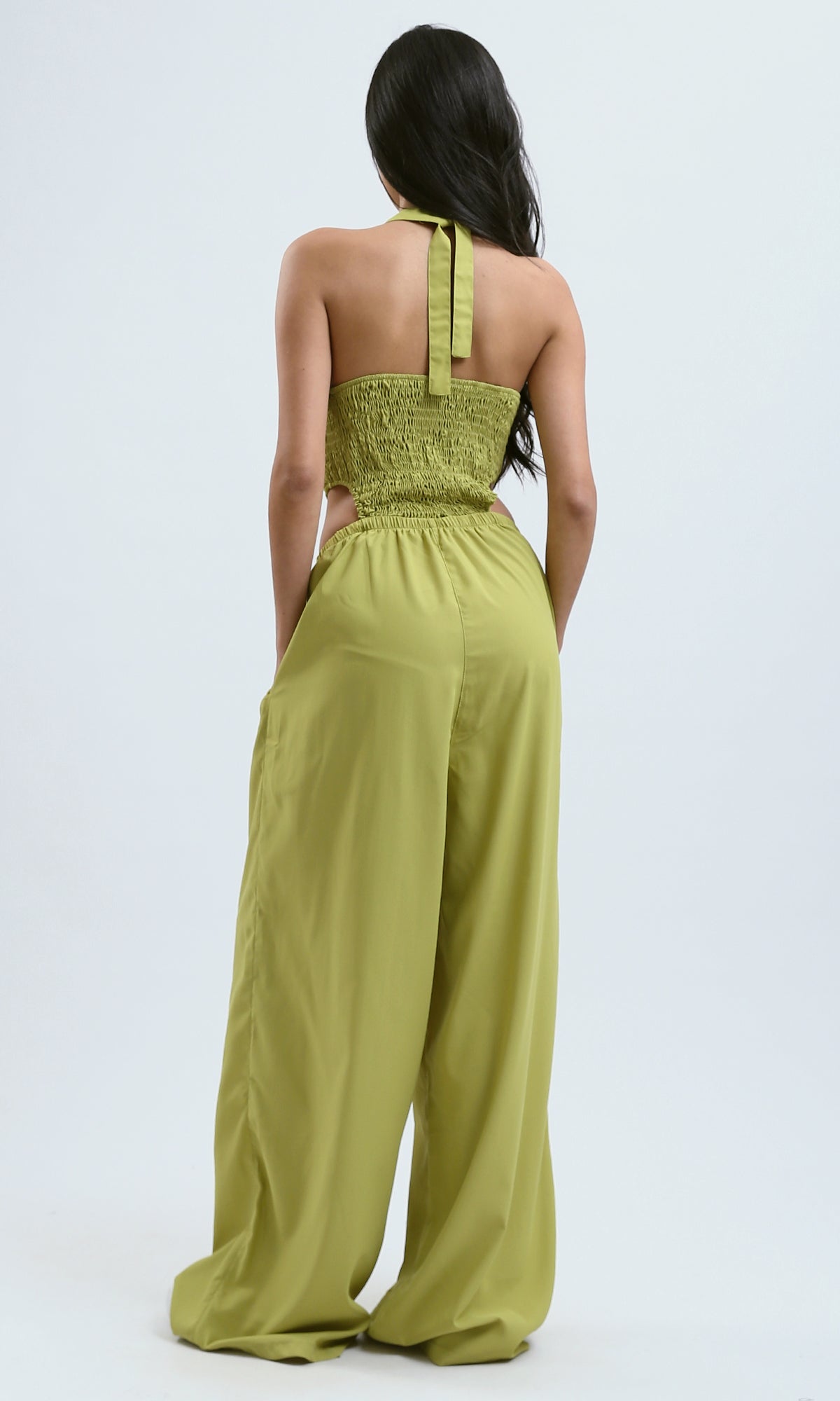 O188399 Sleeveless Lace-Up Lime Jumpsuit With Side Cuts