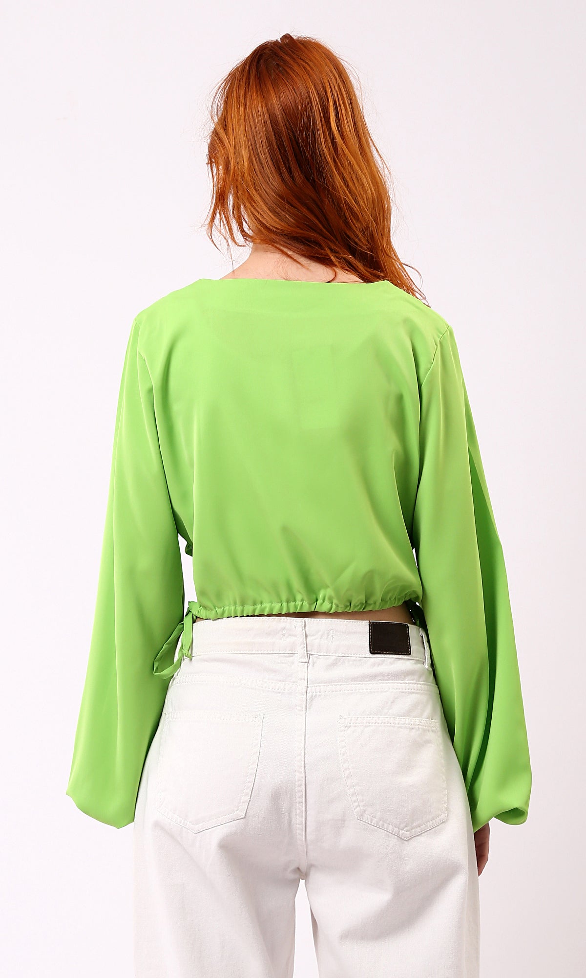 O188404 Slip On Casual Blouse With Drawstring Hem - Neon Green