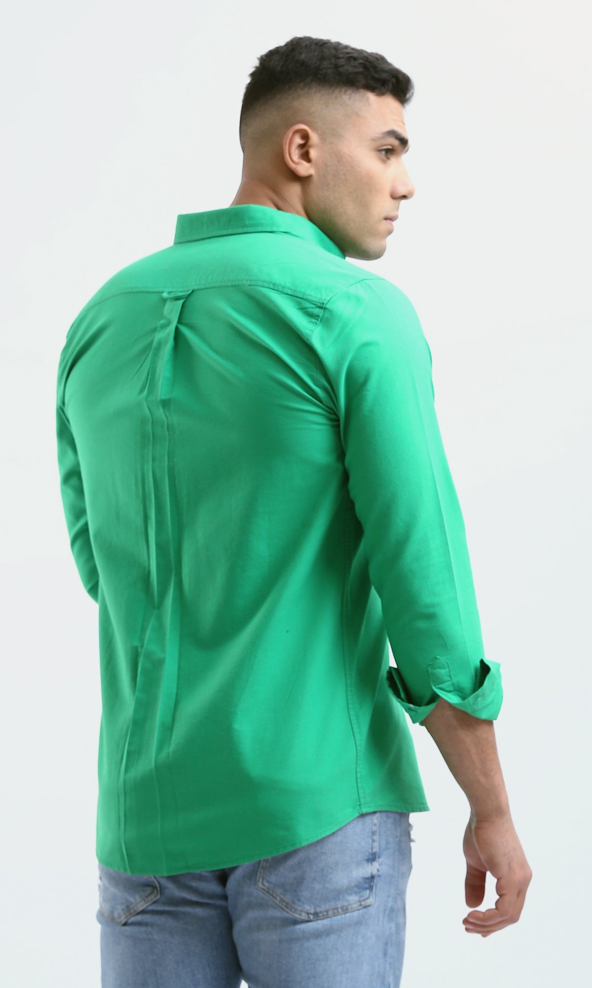 O188528 Buttoned Medium Sea Green Long Sleeves Shirt