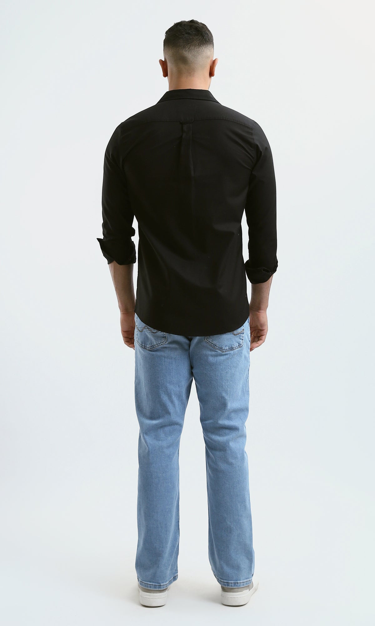 O188530 Solid Long Sleeves Casual Black Buttoned Shirt