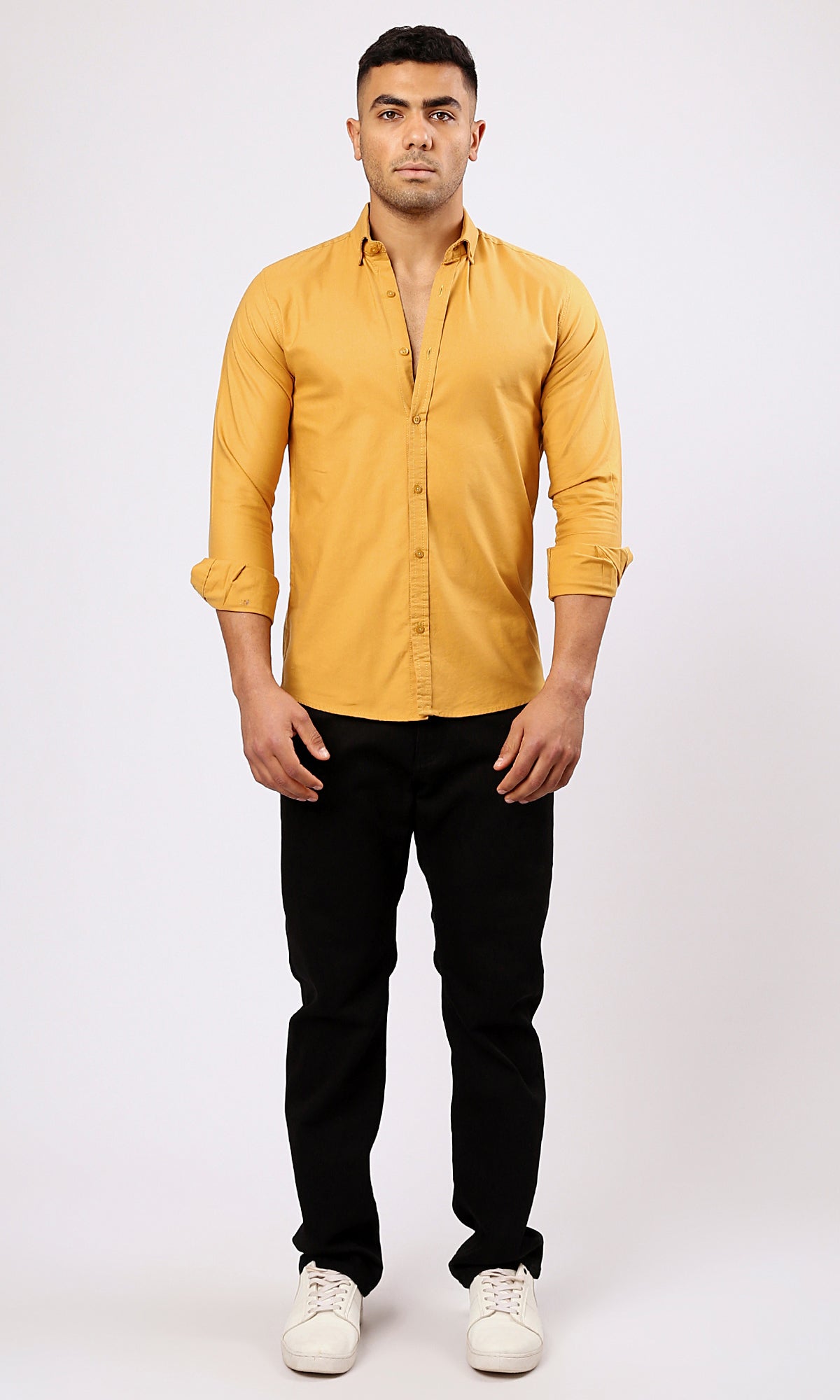 O188531 Mustard Regular Fit Long Sleeves Shirt With Classic Collar