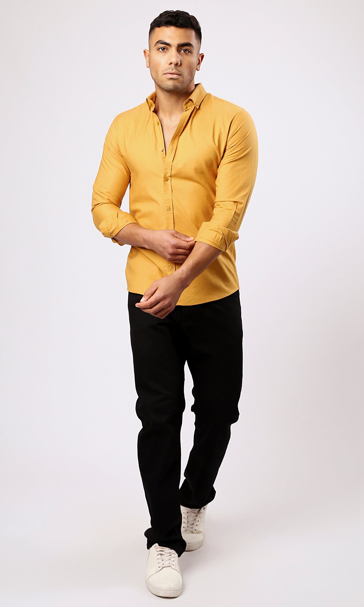 O188531 Mustard Regular Fit Long Sleeves Shirt With Classic Collar