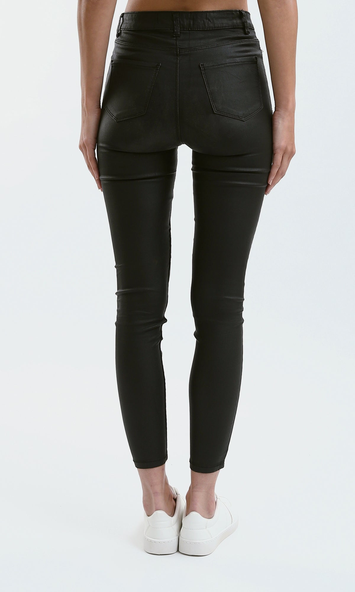 O188579 Black Leather Jeans With Belt Loops