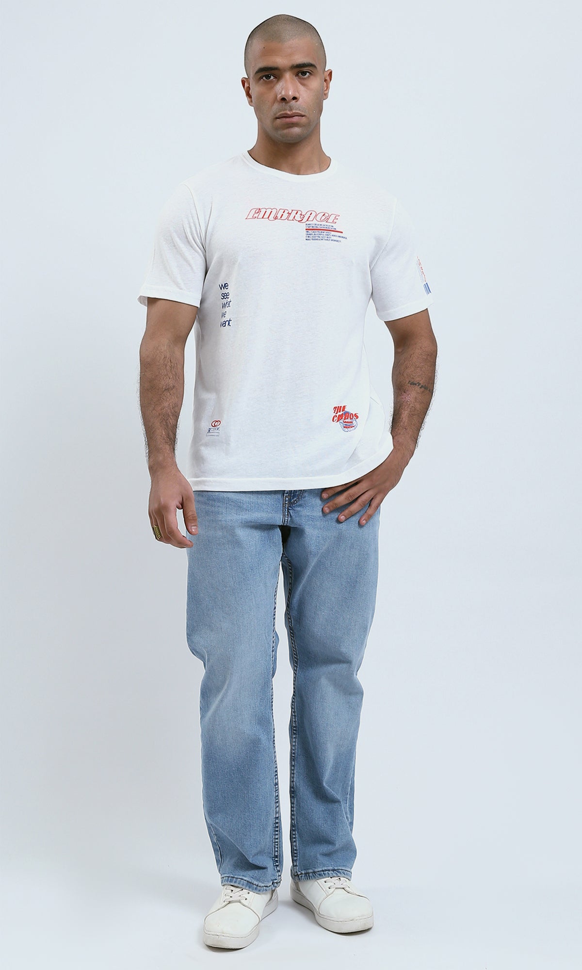 o188714 - Front & Back Print "Embrace" White Tee