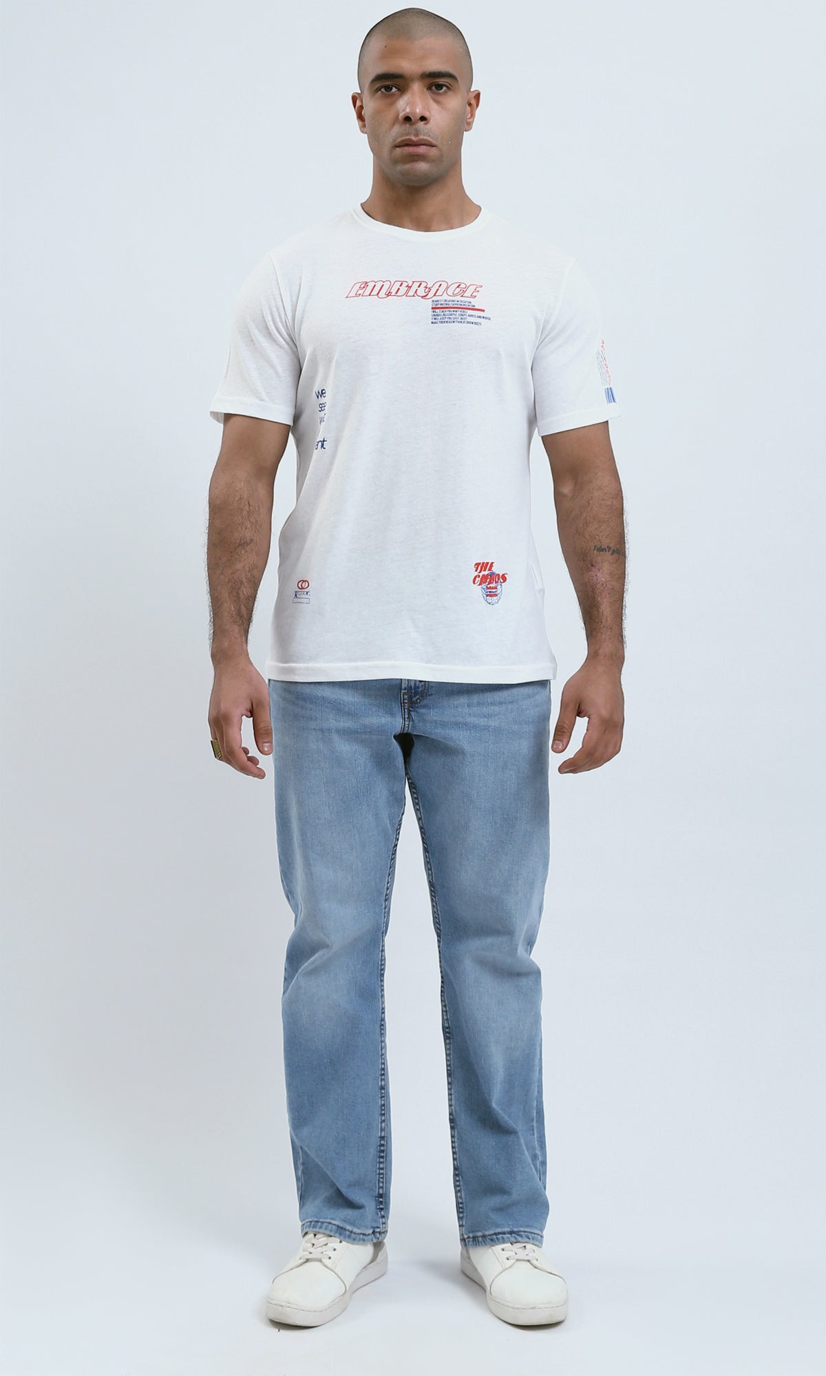 o188714 - Front & Back Print "Embrace" White Tee