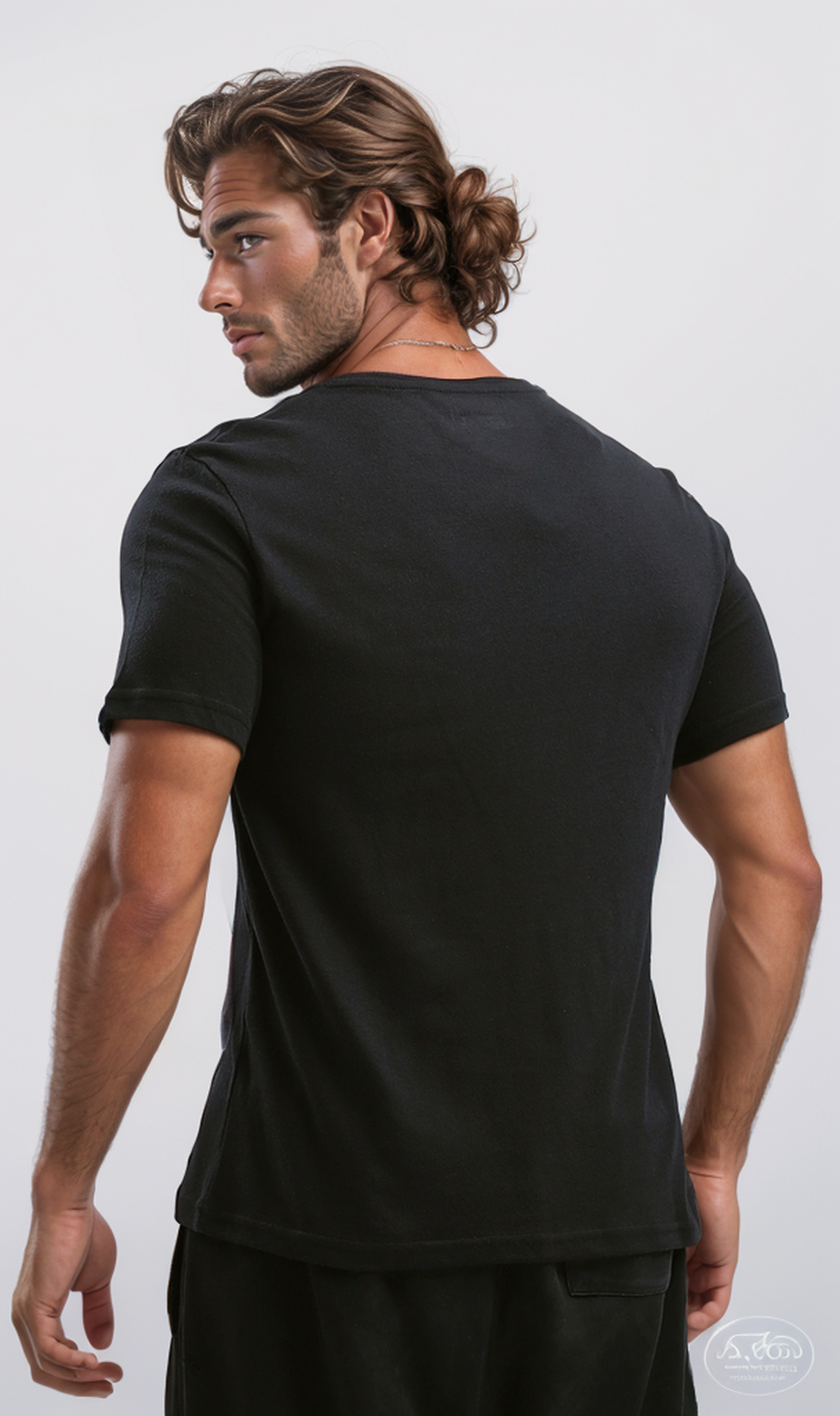 O188716 Slip On Cotton Tee With Elbow Sleeves - Black