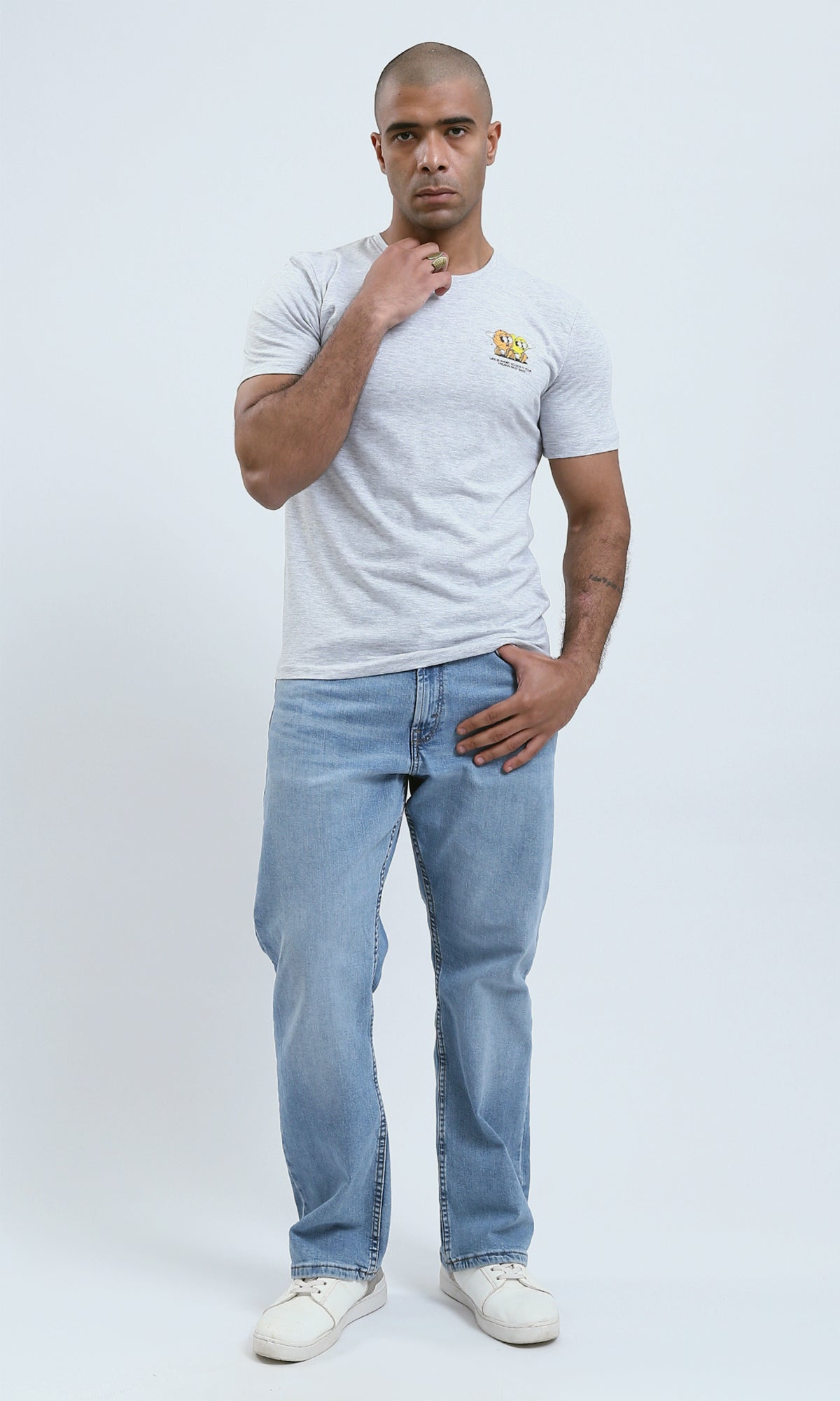 o188721 - Printed Slip-On Summer Tee - Heather Light Grey