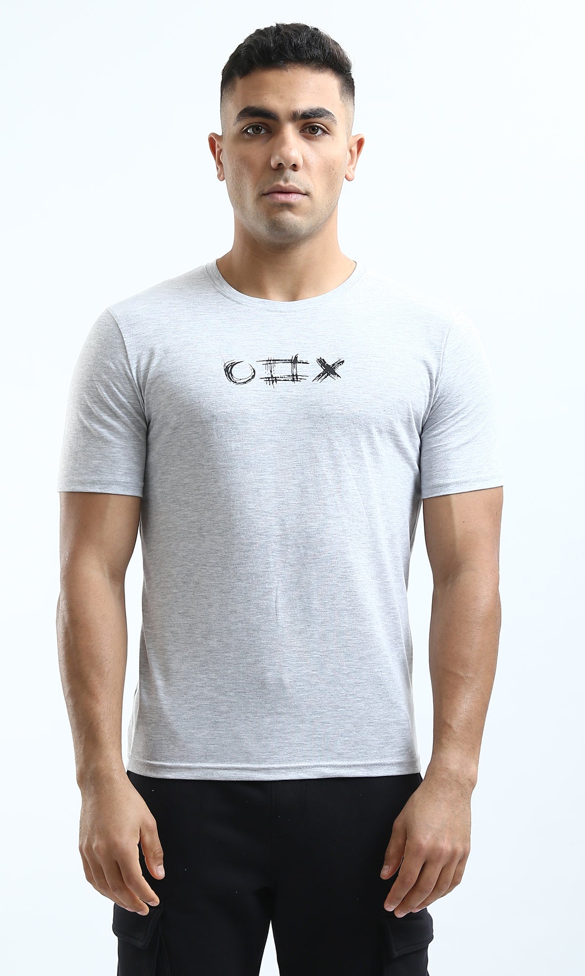 O188722 Front & Back Print Heather Light Grey Short Sleeves Tee