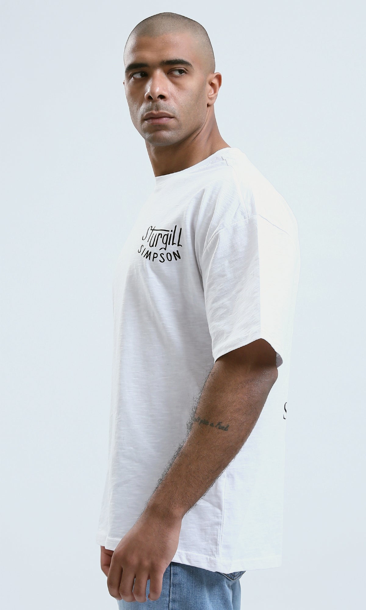 o188725 - Elbow-Sleeves Heather White Tee with Front & Back Print