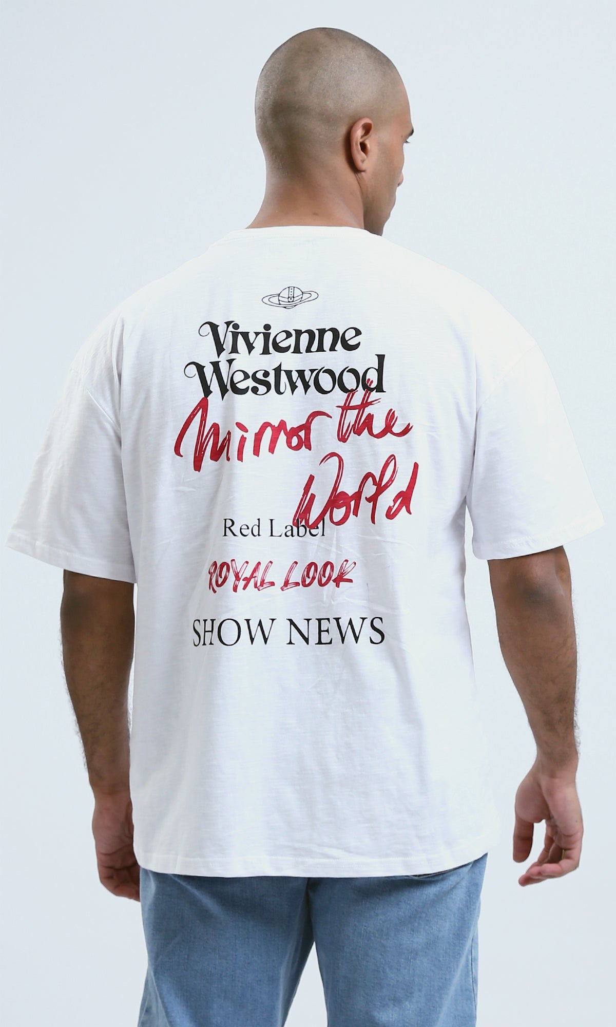o188725 - Elbow-Sleeves Heather White Tee with Front & Back Print