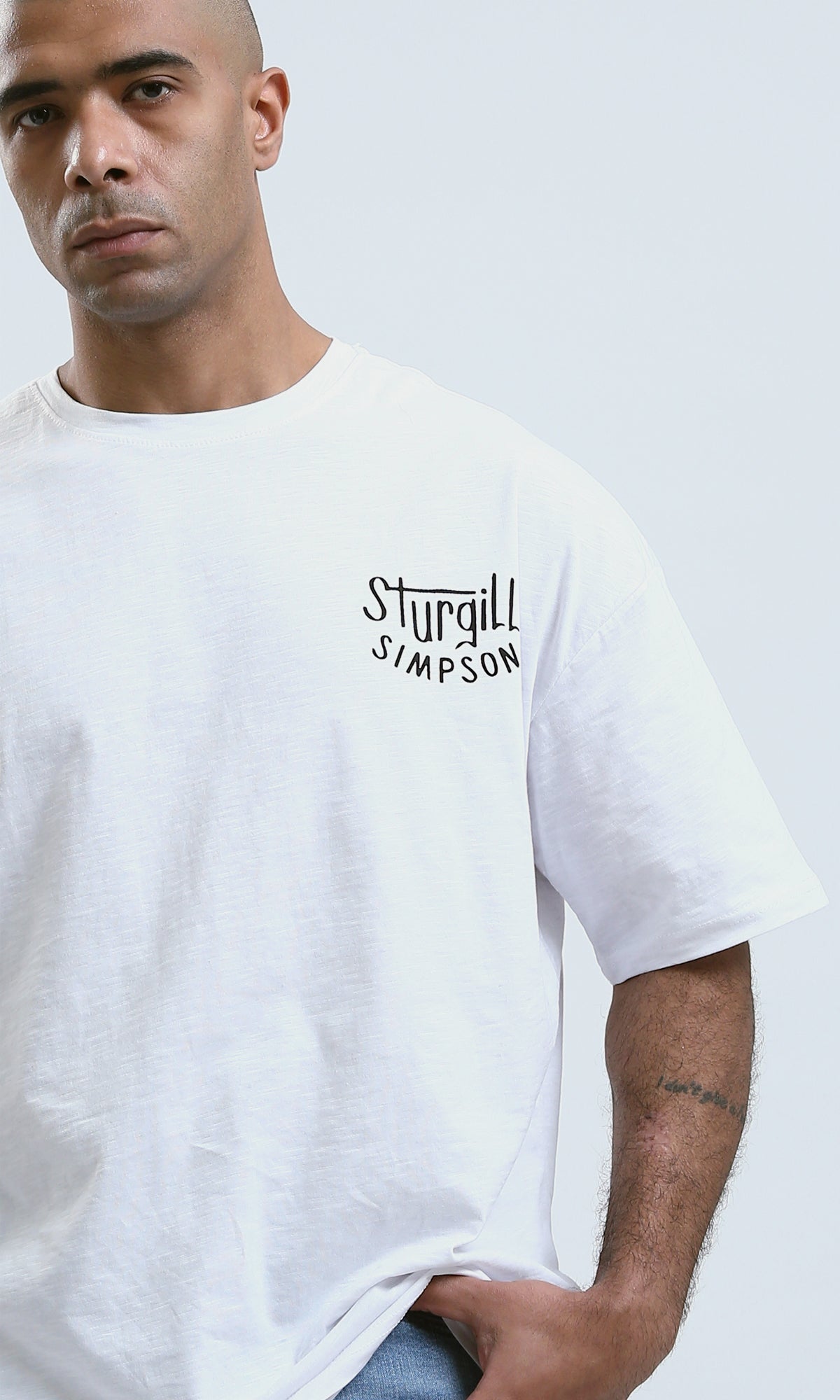 o188725 - Elbow-Sleeves Heather White Tee with Front & Back Print