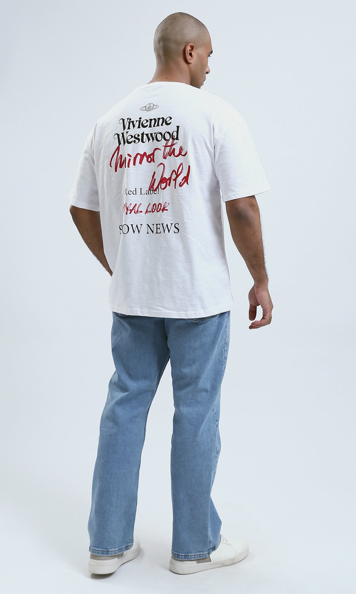 o188725 - Elbow-Sleeves Heather White Tee with Front & Back Print