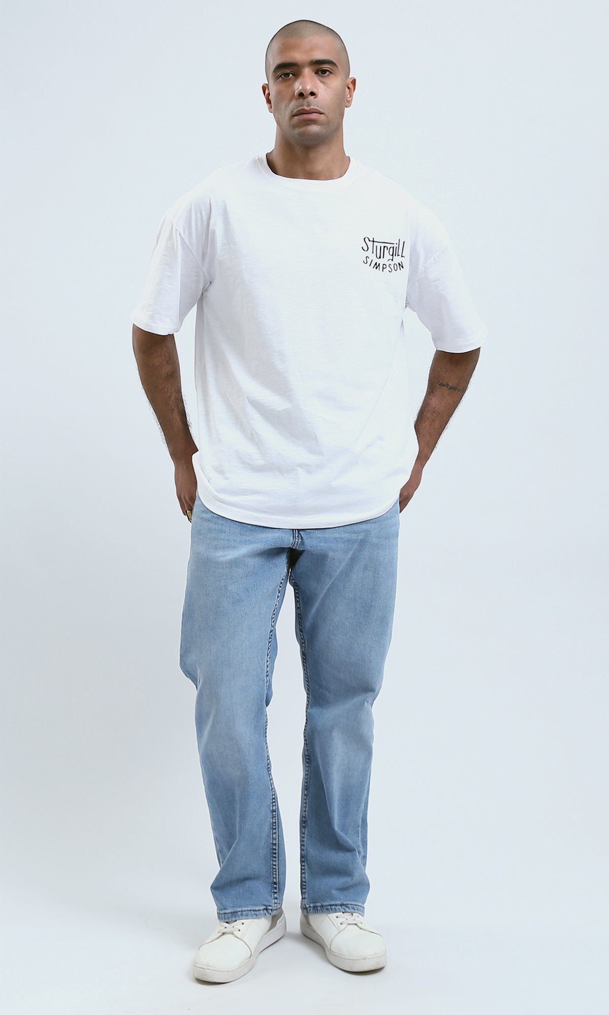 o188725 - Elbow-Sleeves Heather White Tee with Front & Back Print