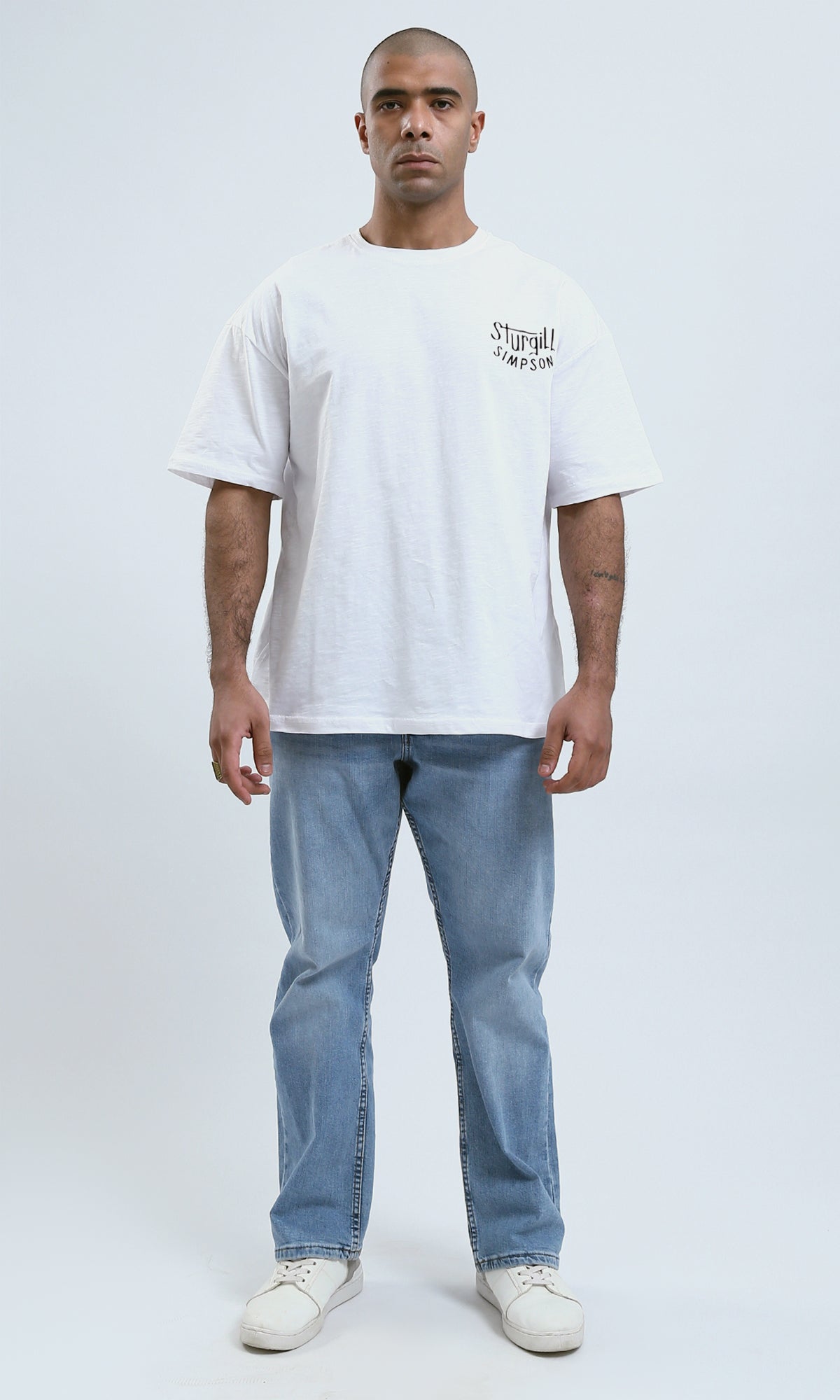 o188725 - Elbow-Sleeves Heather White Tee with Front & Back Print