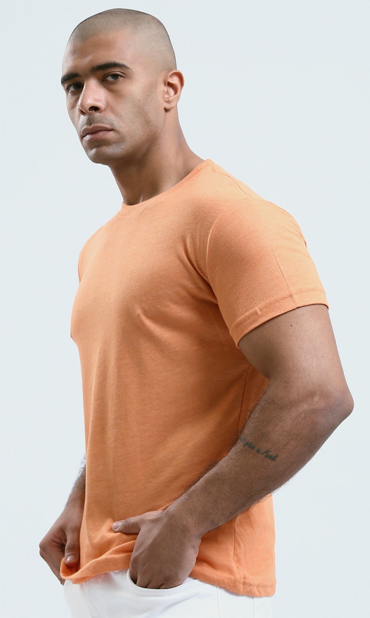 O188726 Round Neck Light Orange Heather Basic Summer Tee