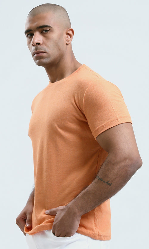 o188726 - Round Neck Light Orange Heather Basic Summer Tee