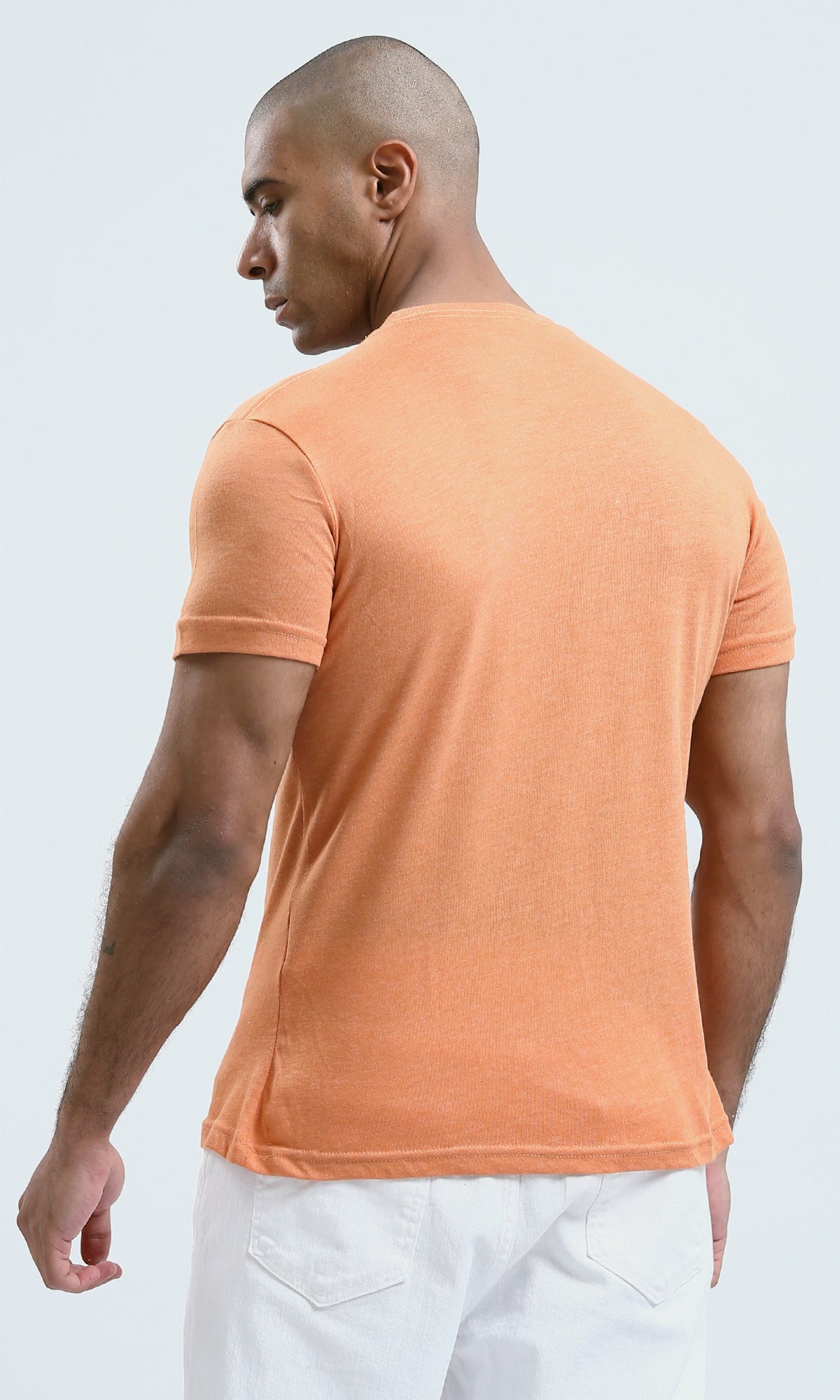o188726 - Round Neck Light Orange Heather Basic Summer Tee