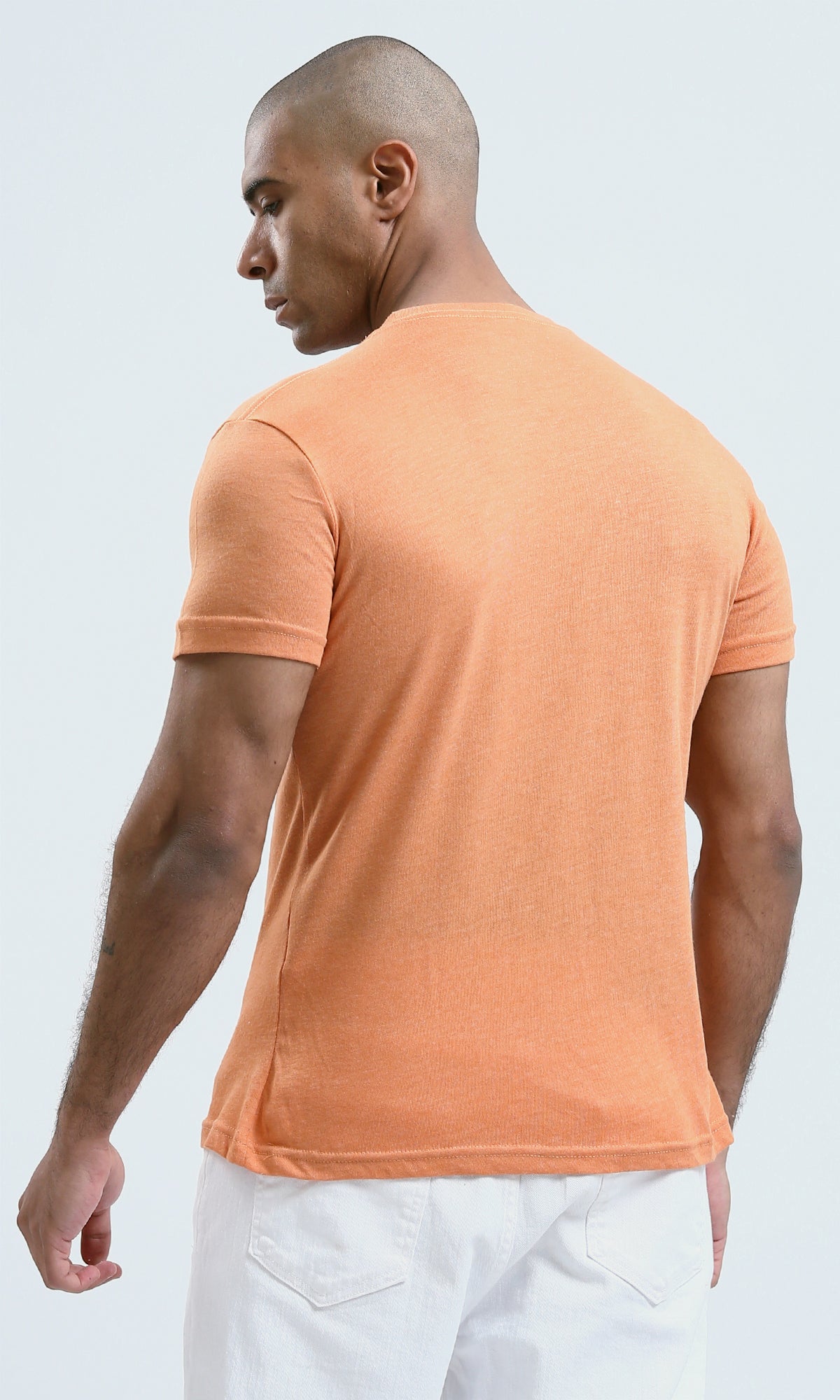 O188726 Round Neck Light Orange Heather Basic Summer Tee