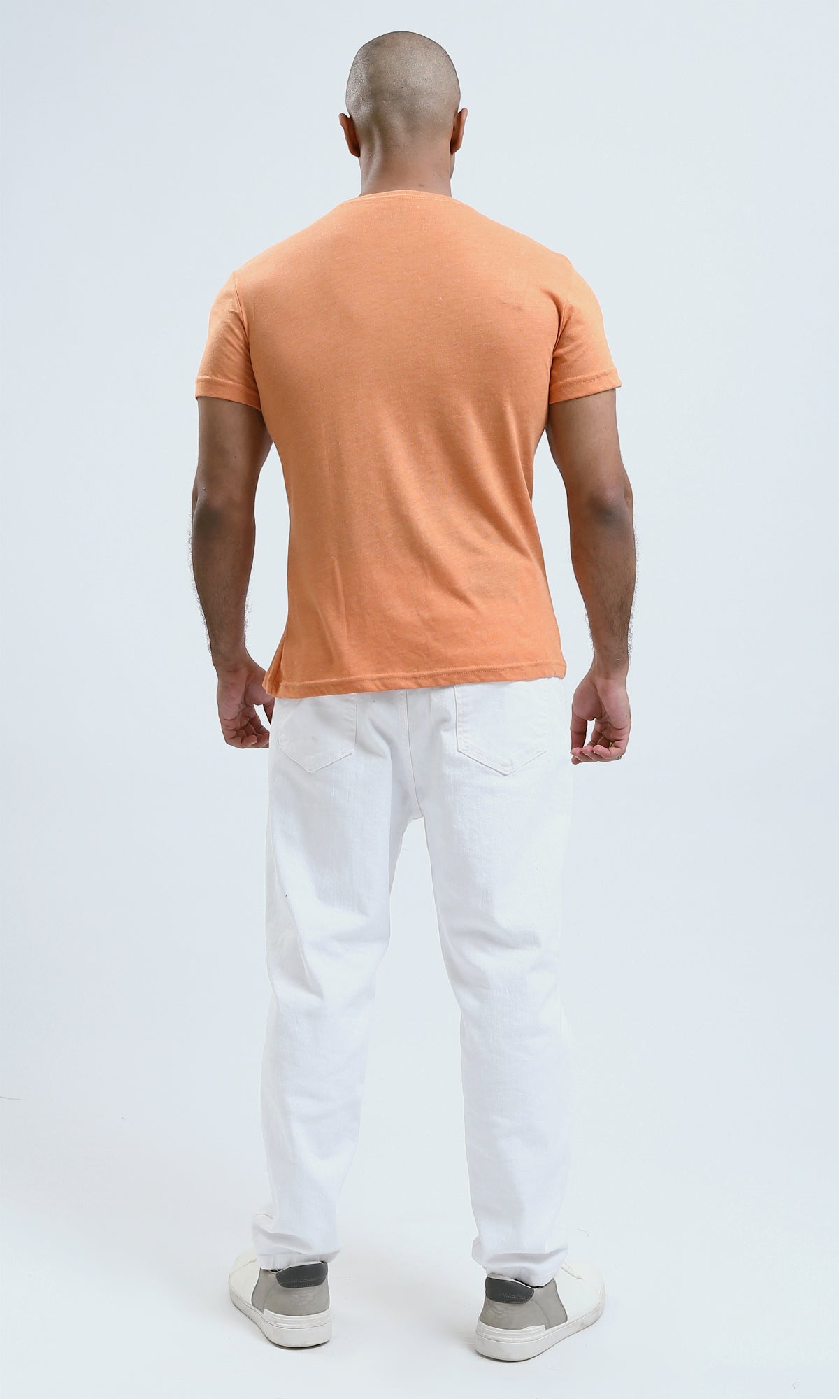 O188726 Round Neck Light Orange Heather Basic Summer Tee