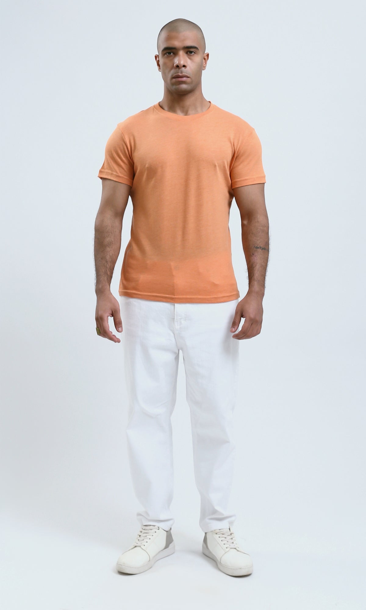 o188726 - Round Neck Light Orange Heather Basic Summer Tee
