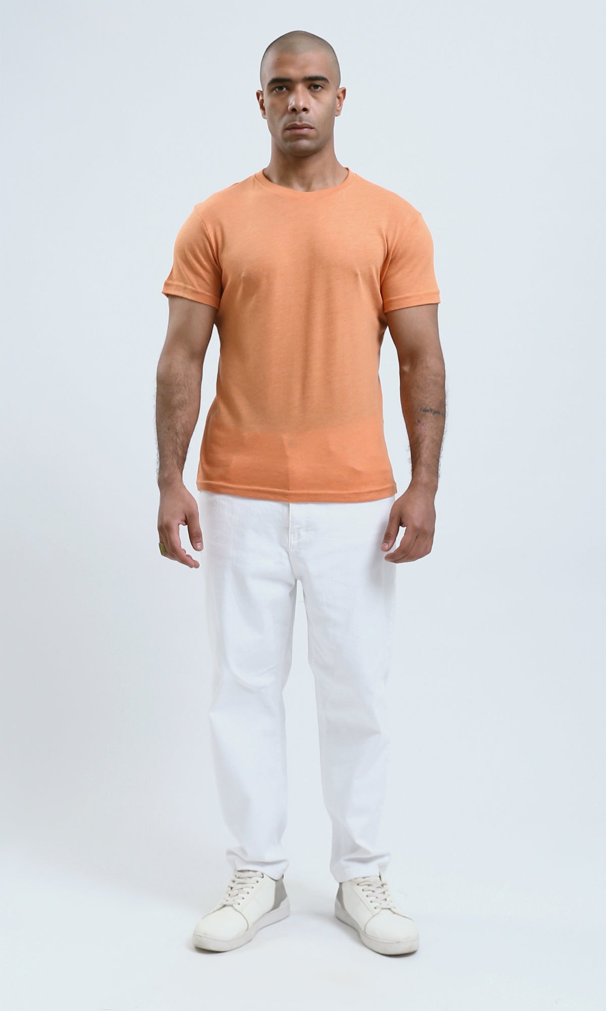 O188726 Round Neck Light Orange Heather Basic Summer Tee