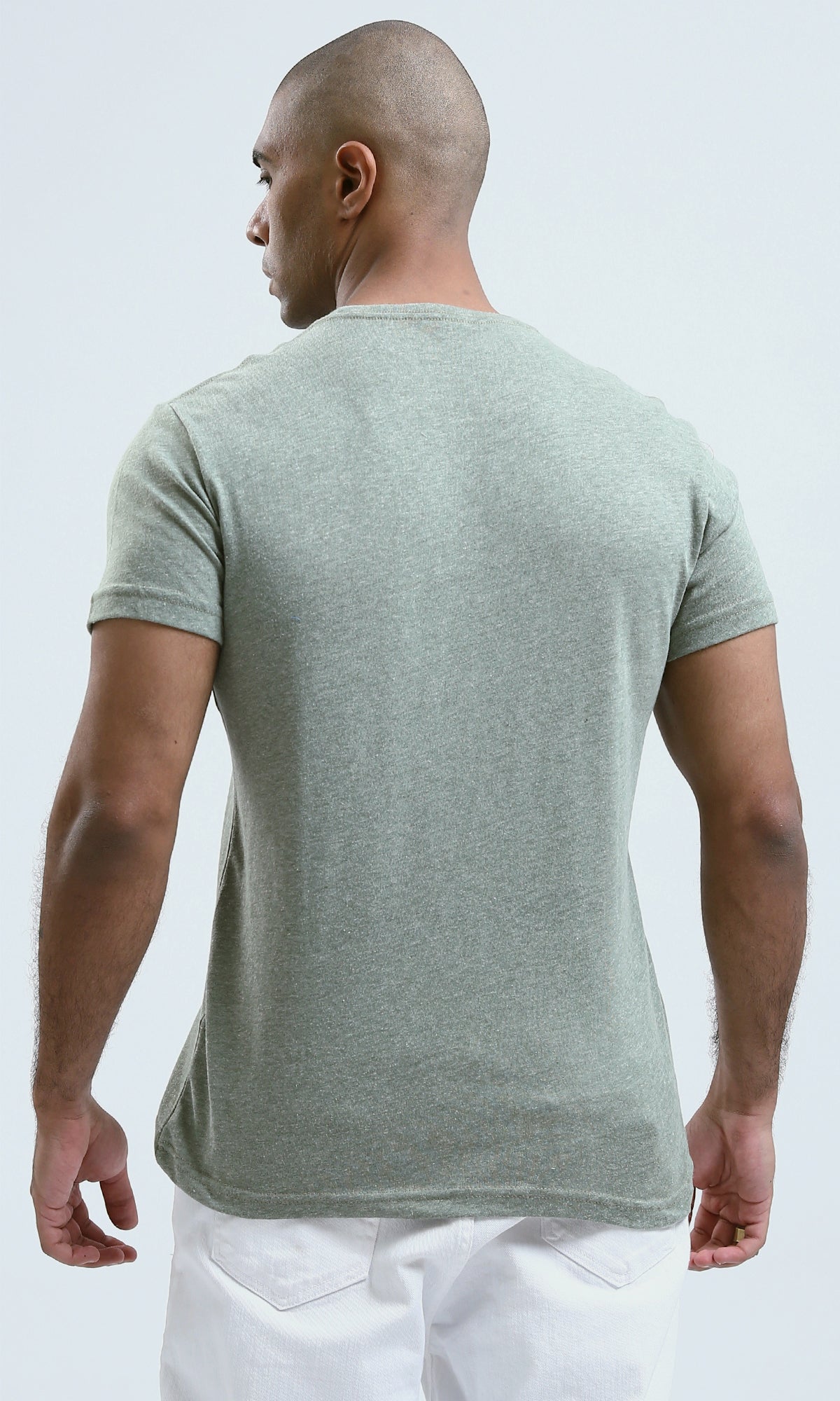 O188727 Short Sleeves Solid Light Olive Basic Tee