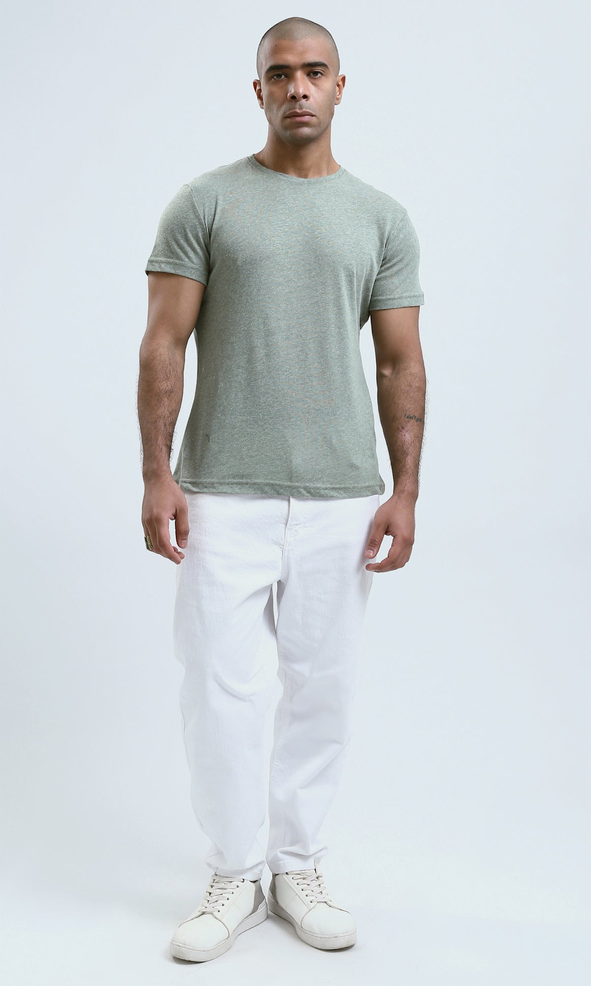 O188727 Short Sleeves Solid Light Olive Basic Tee