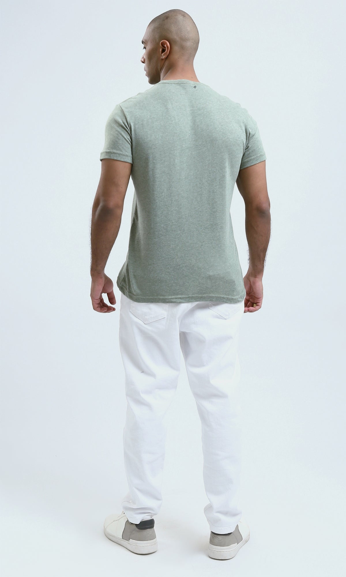 O188727 Short Sleeves Solid Light Olive Basic Tee