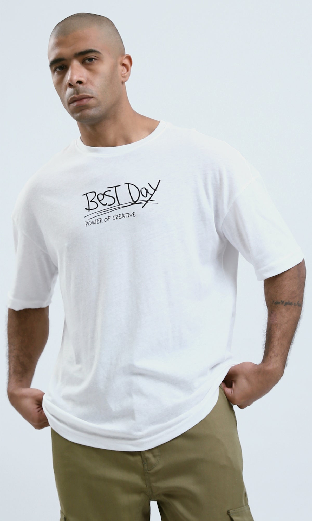 O188731 - Front & Back Print Elbow Sleeves Summer Tee - Off-White