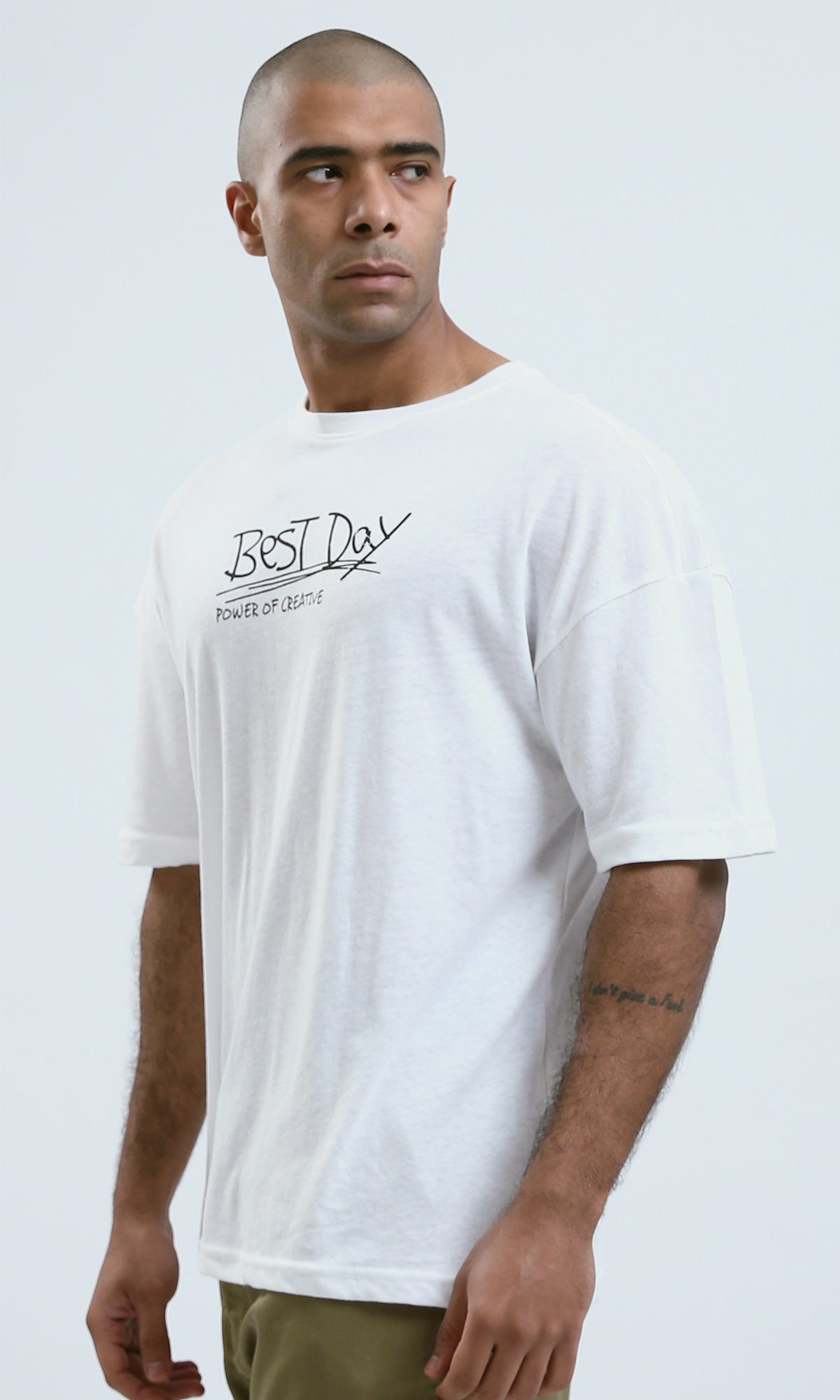 O188731 - Front & Back Print Elbow Sleeves Summer Tee - Off-White