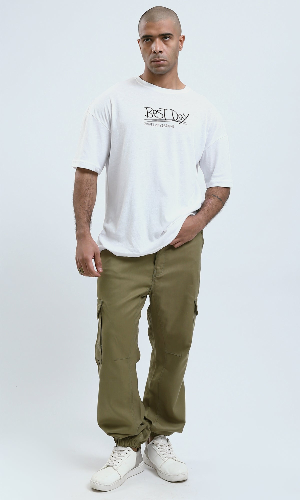 O188731 - Front & Back Print Elbow Sleeves Summer Tee - Off-White