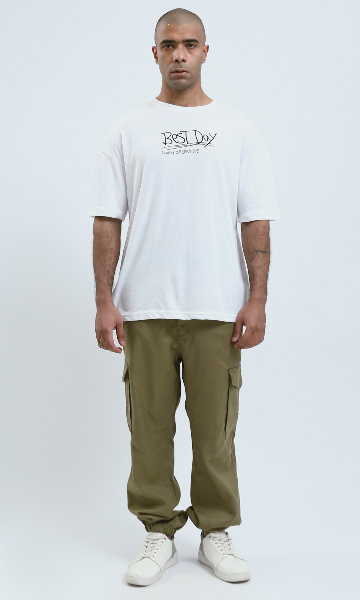 O188731 - Front & Back Print Elbow Sleeves Summer Tee - Off-White