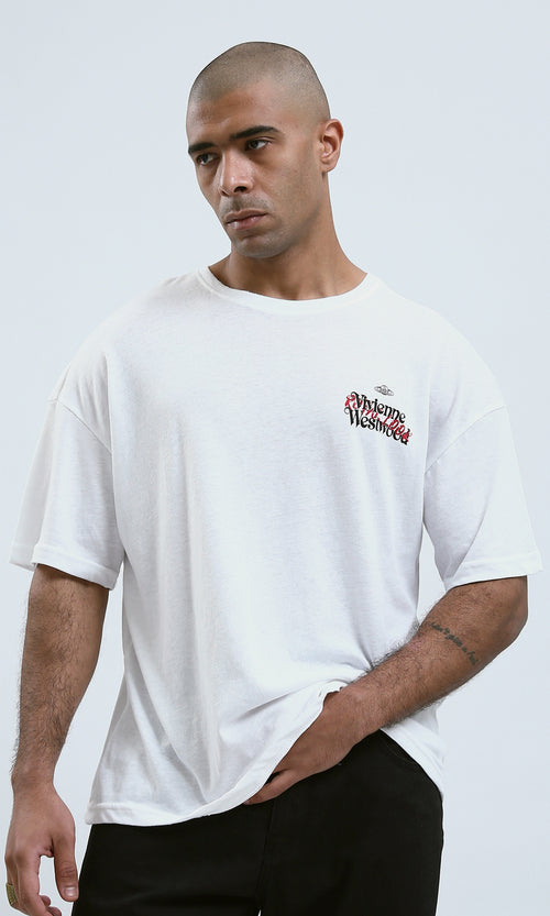 O188732 - Slip On Printed Heather White Cotton Tee