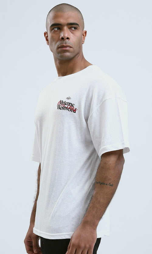 O188732 - Slip On Printed Heather White Cotton Tee