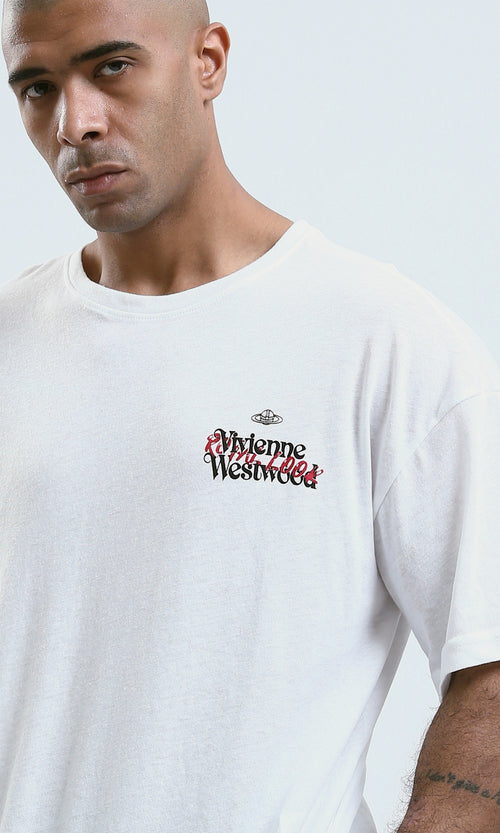 O188732 - Slip On Printed Heather White Cotton Tee