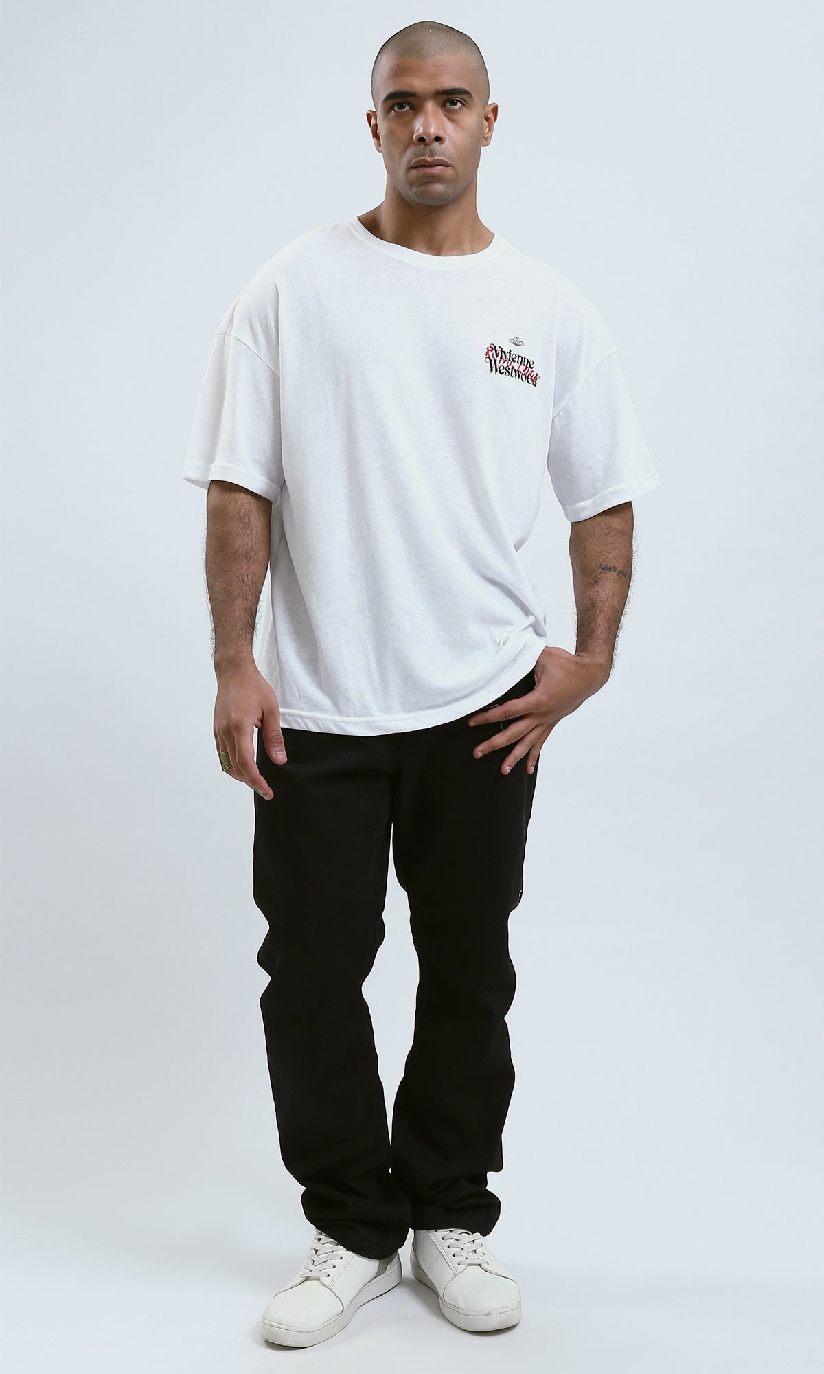 O188732 - Slip On Printed Heather White Cotton Tee