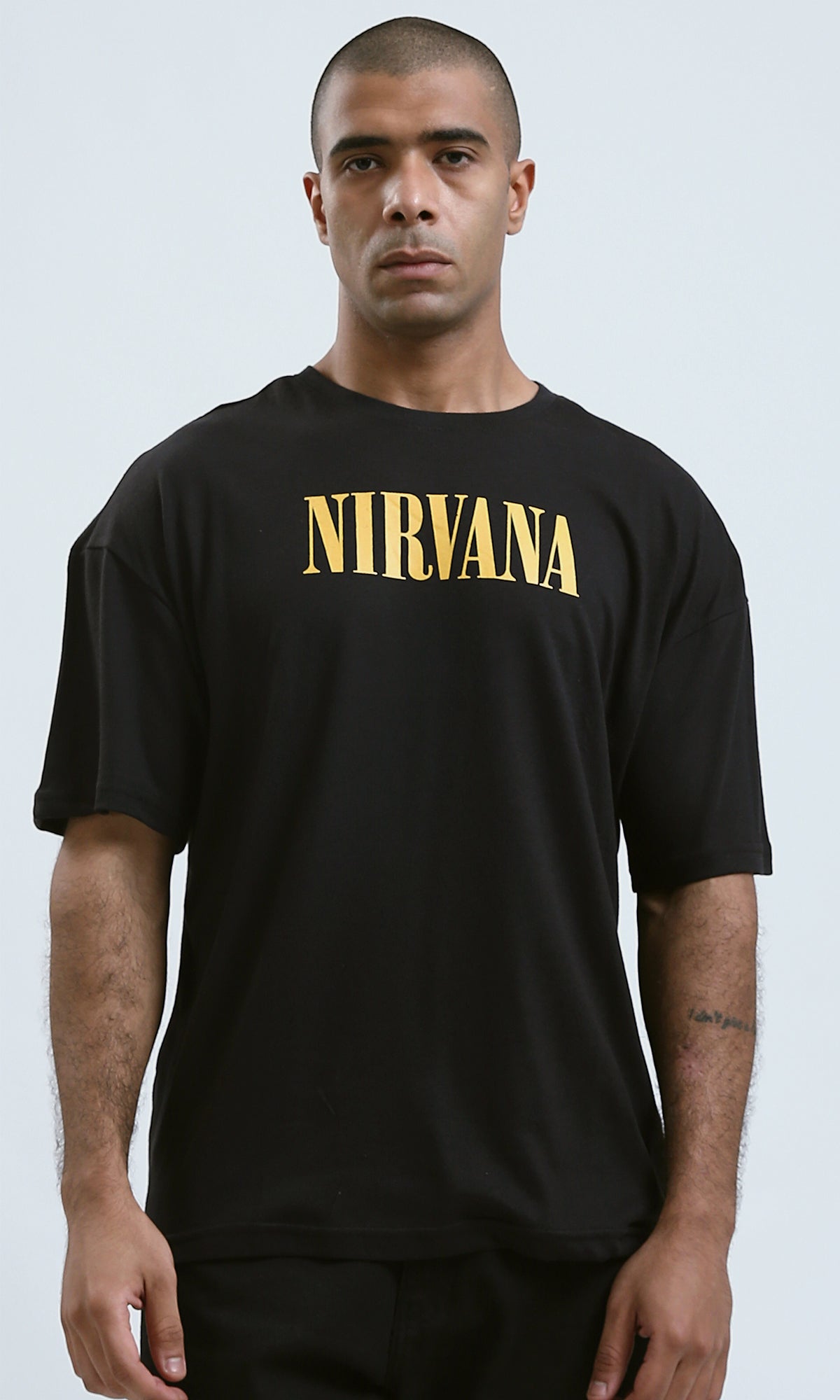 O188734 - Black Elbow Sleeves Slip On Solid Tee